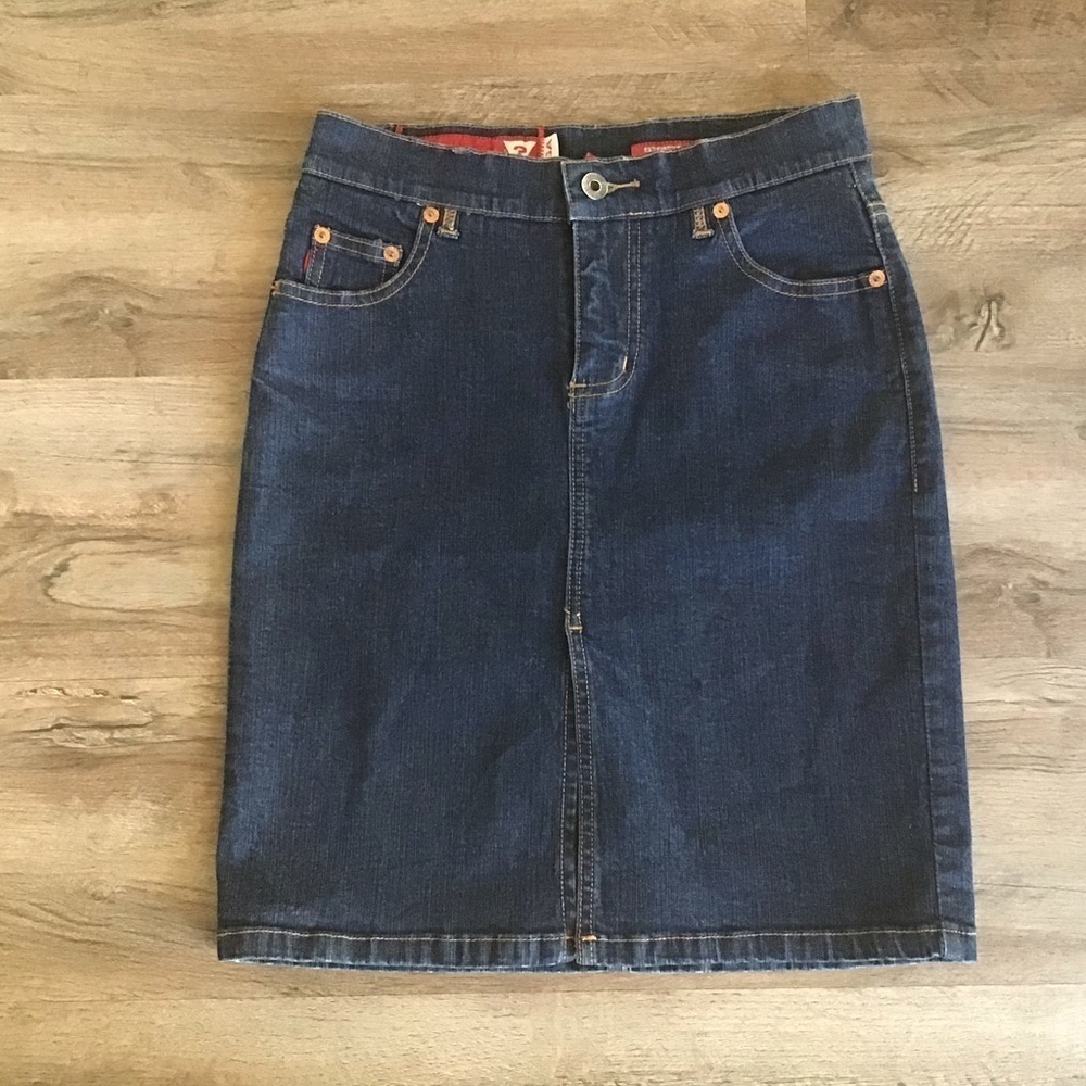 VINTAGE Guess Skirt Denim Jean Pencil Front Slit High Waist DarkBlue …